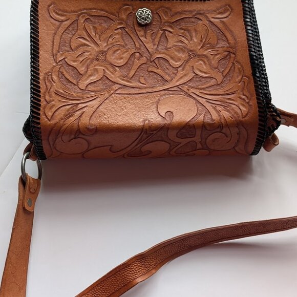 Vintage Hand Tooled Leather Purse Crossbody Shoulder Bag W/ Lily Flower & Fairy - Picture 8 of 14